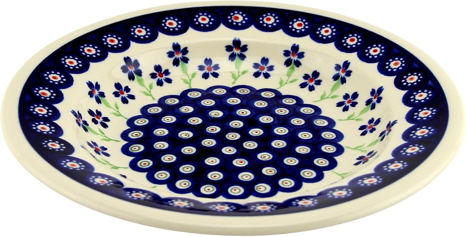 Polish Pottery Market 9.5” Diameter Soup Bowl, Pasta Plate, Handcrafted by Zaklady Ceramiczne Boleslawiec Poland, Polish Stoneware Bowls, Kitchen Dishes for Dinner.