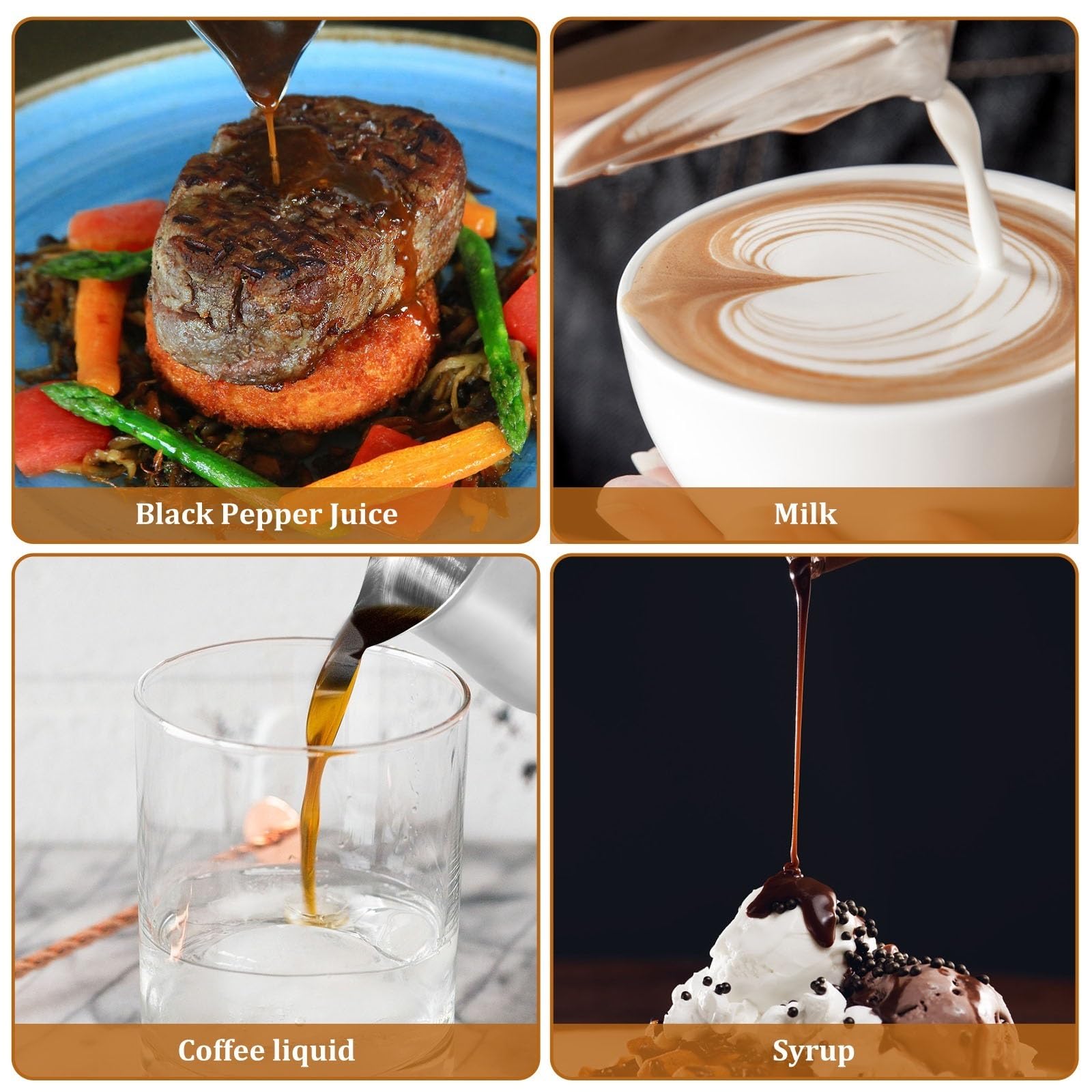 1/6 Uds cremas con mango, jarra de crema acero inoxidable espuma leche a prueba herrumbre taza para Arte de Café(90ml 6pcs)