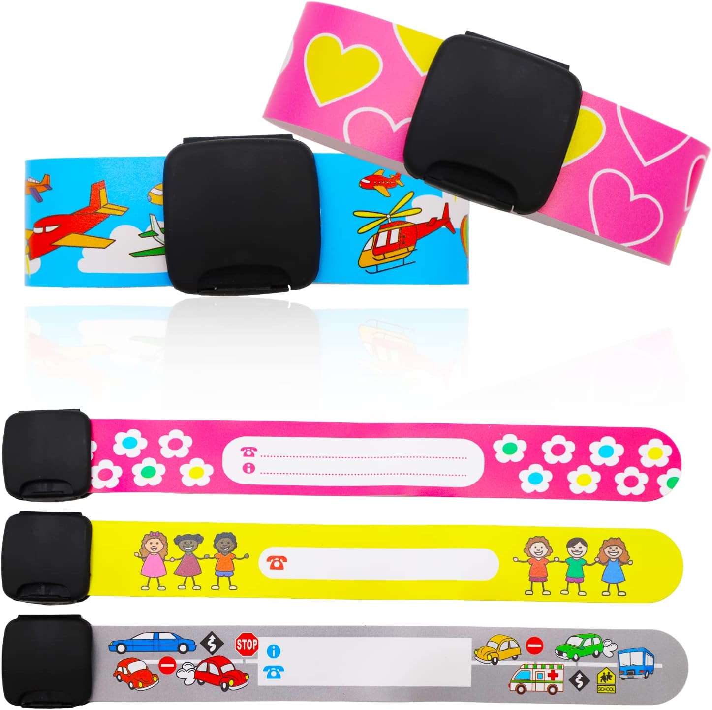 5PCS ID Wristbands for Kids, Adjustable Kids Safety ID Wristband ID