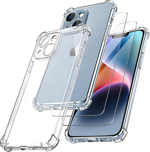 YisrLery Clear Case for iPhone 14 Case Compatible with MagSafe Wireless Charging and 2 Tempered Glass Screen Protector, iPhone 14 Cover Shockproof Soft TPU Silicone with Camera Protection