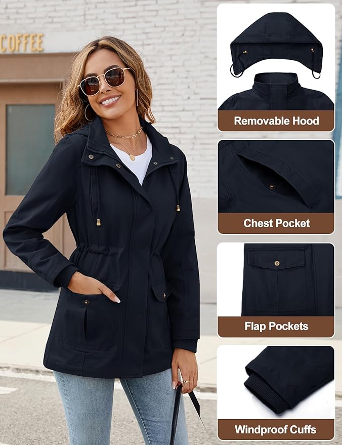 Zeagoo Bomberjack voor dames, kort, blousend jasje, lichte vliegerjas, lange mouwen, casual, herfst, pilotenjas, winter, outwear, jas, S-XXL, Donkerblauw, L