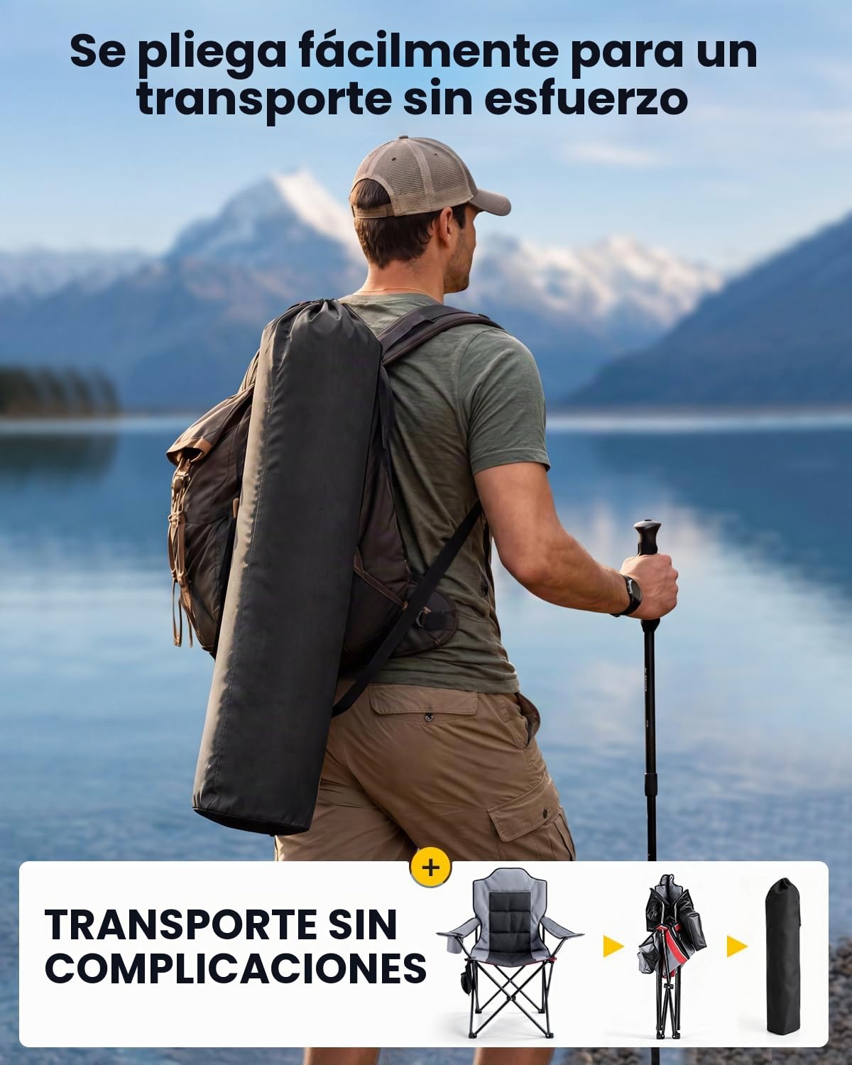 YEAUPE PRO Silla de Camping Plegable, Sillas de Pesca, hasta 150 kg, L | Respaldo Alto, con Portavasos y Bolsa de Transporte, Silla Exterior para Camping, Playa, Jardín y Pesca