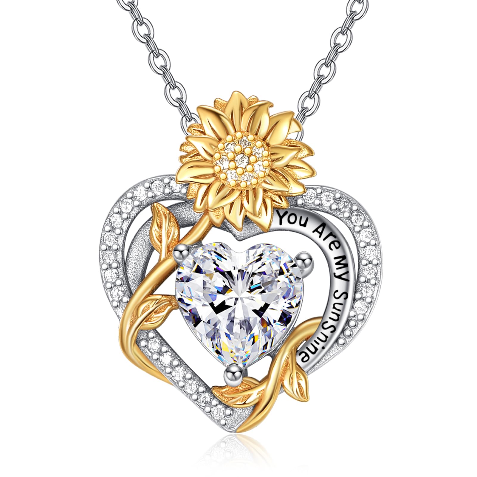 AENEASYou Are My Sunshine Necklace Sunflower Birthstone Necklaces 925 Sterling Silver Heart Pendant Jewelry Women Gift for Birthday Mother's Day Gifts for Birthday Mothers Day Christmas Anniversary