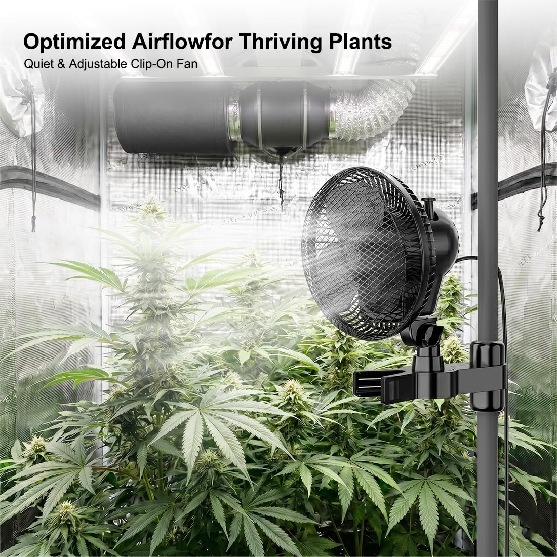 Grow Ventilator Oszillierend mit Clip, 2 Geschwindigkeitsstufen, Grow Clip-Ventilator Klemmbar für growzelt, 20W, 32 dBA Leiser Lüfter für Umluft Pflanzen Ventilatoren für Growzelt Growbox