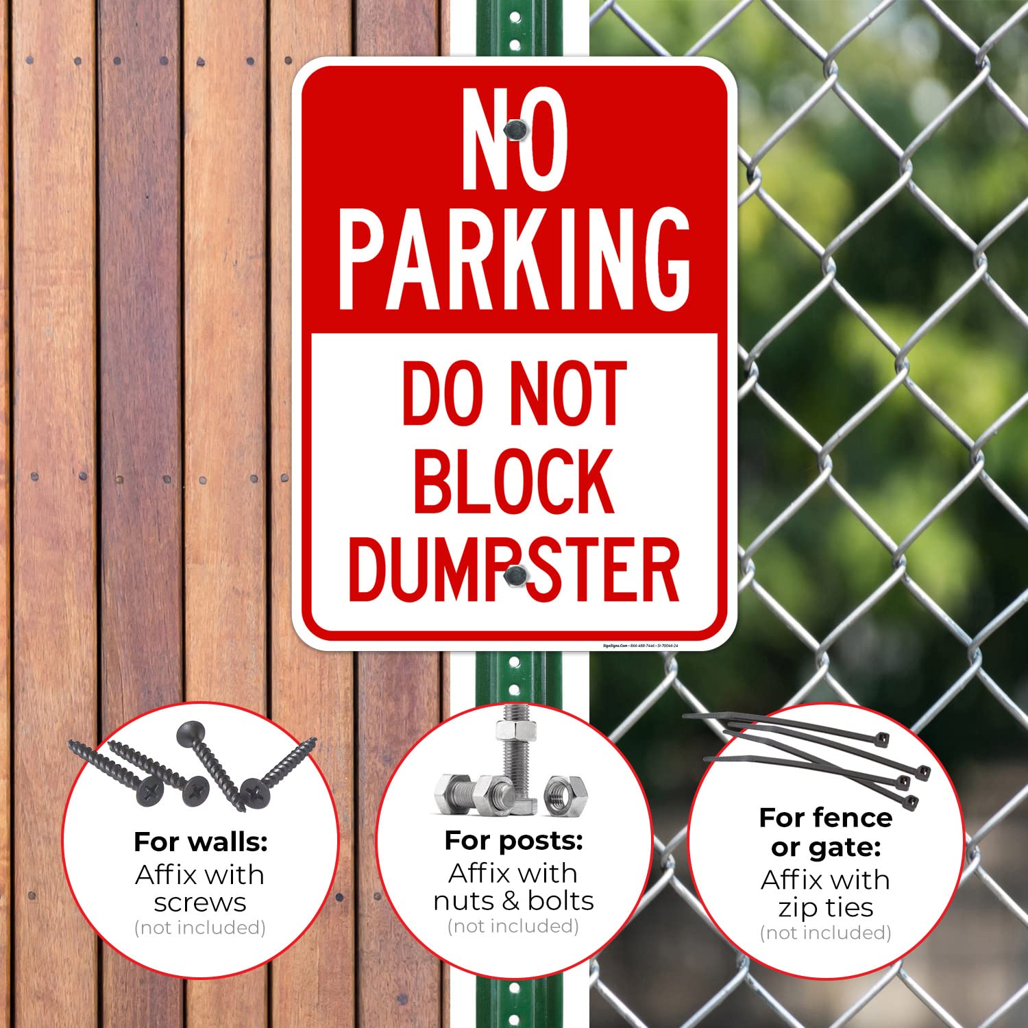 No Parking Do Not Block Dumpster Sign, 18x24 Inches, Rust Free .063 Aluminum, Fade Resistant, Made in USA