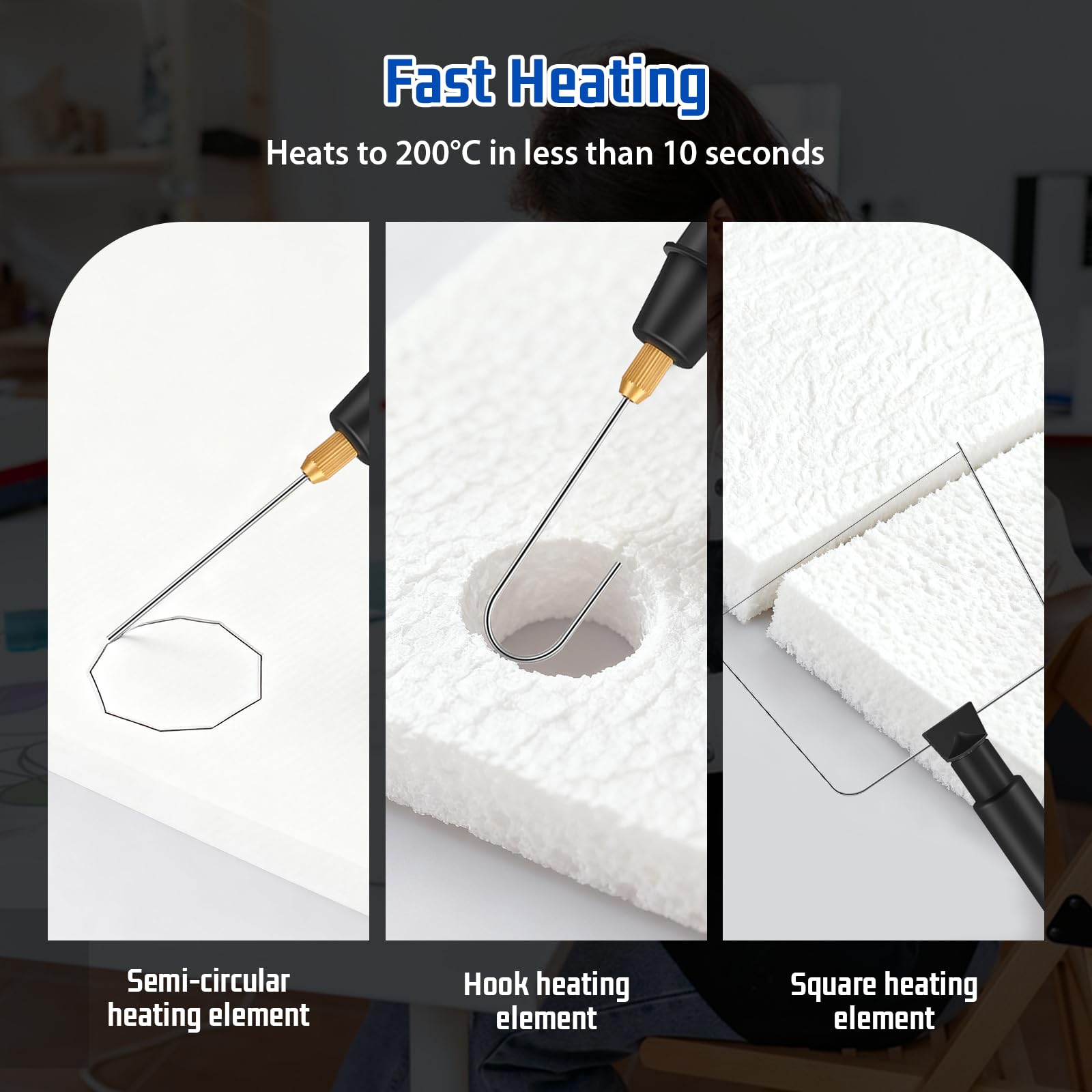 Foam Cutter,4 in 1 Hot Wire Foam Cutter,Electric Styrofoam Cutting Tools with 4 Blade Heads,Polystyrene Cutters Tool,Hot Wire Cutting Pen,for Hole Digging,Detail Handling,DIY Crafts - Image 2