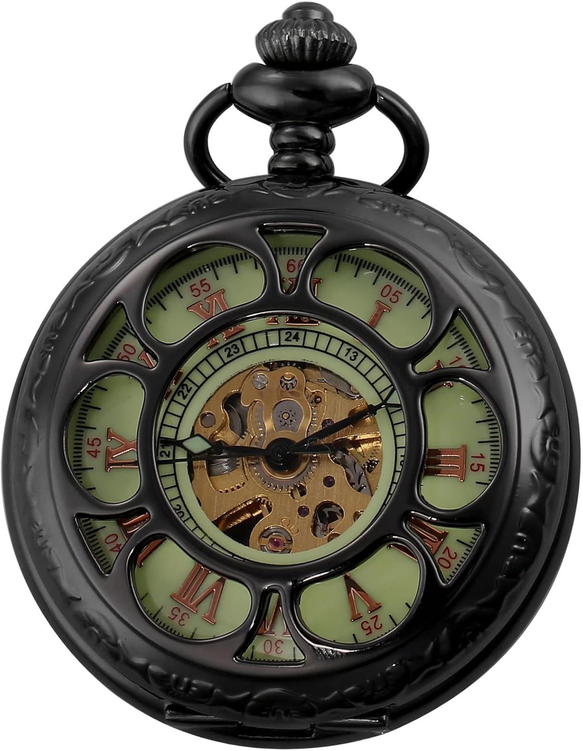 Carrie Hughes Mens Vintage Rococo Steampunk Mechanical Pocket Watch with Chain in Box WPK224