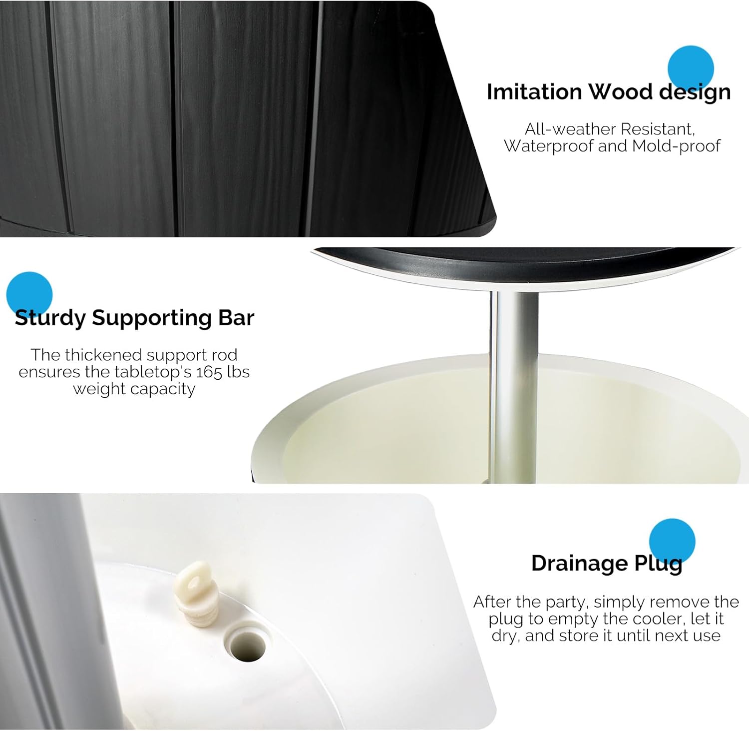 VINGLI 10 Gallon Patio Cooler Table, Portable Outdoor Party Bar with Pop-up Lid & Hidden Insulated Ice Chest, All-Weather Resin Side Table for Deck, Pool, Garden