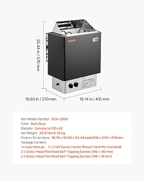 VEVOR Sauna Heater, 2KW AC 120V Electric Sauna Stove, Dry Steam Bath Saunas Stove with Pre-Drilled Bracket, Fit 52.9 to 88.2 CU.FT Saunas Rooms, Steam Bath Stoves for Home, Commercial, Leisure Venues