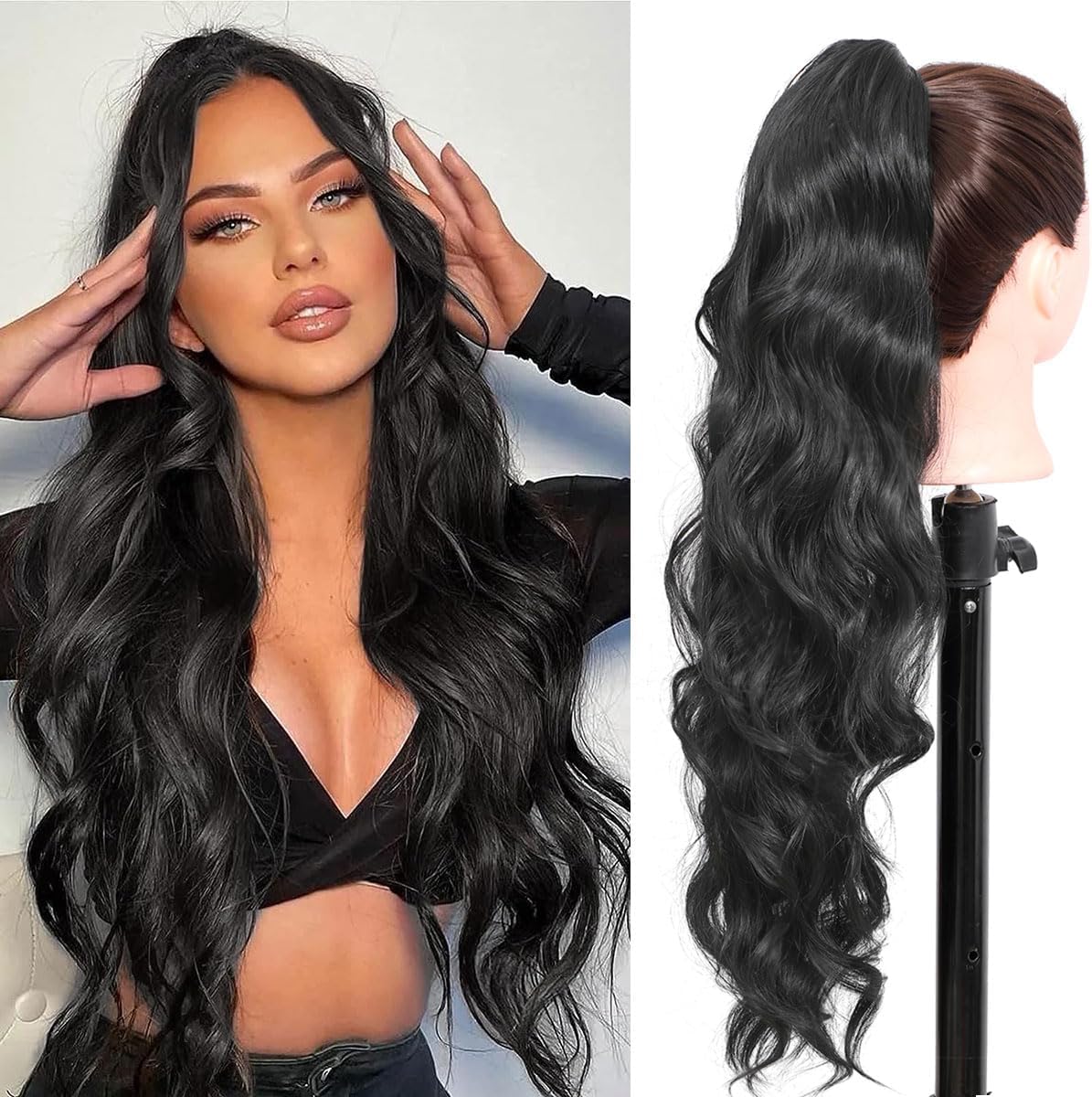 Amazon.com : 26" Ponytail Extension Long Curly Wavy Claw Clip in ...