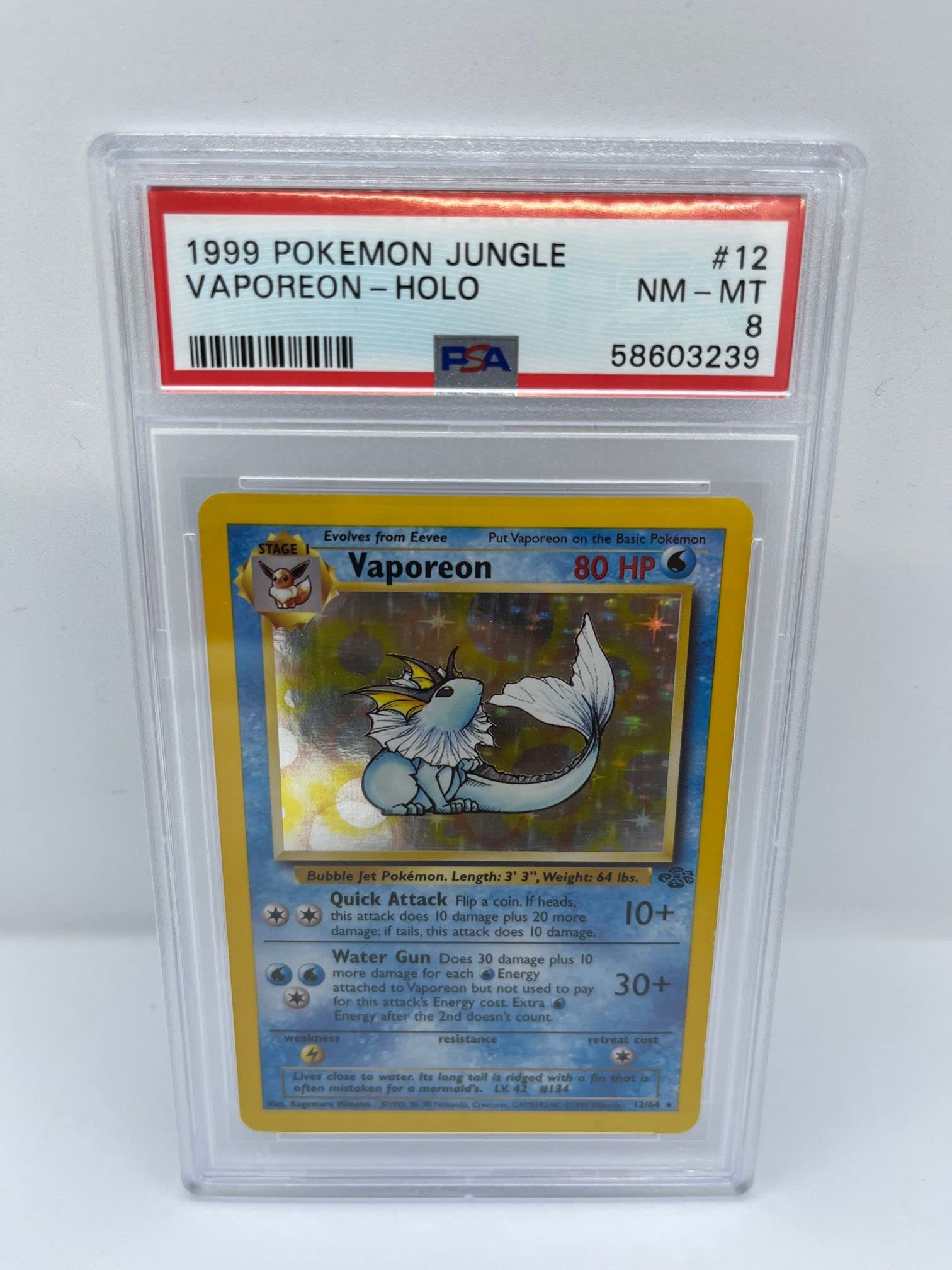 Vaporeon 12/64 PSA 8 Graded Rare Pokemon Card (1999 Pokemon Jungle) +  TitanCards® Toploader : Amazon.co.uk: Toys & Games