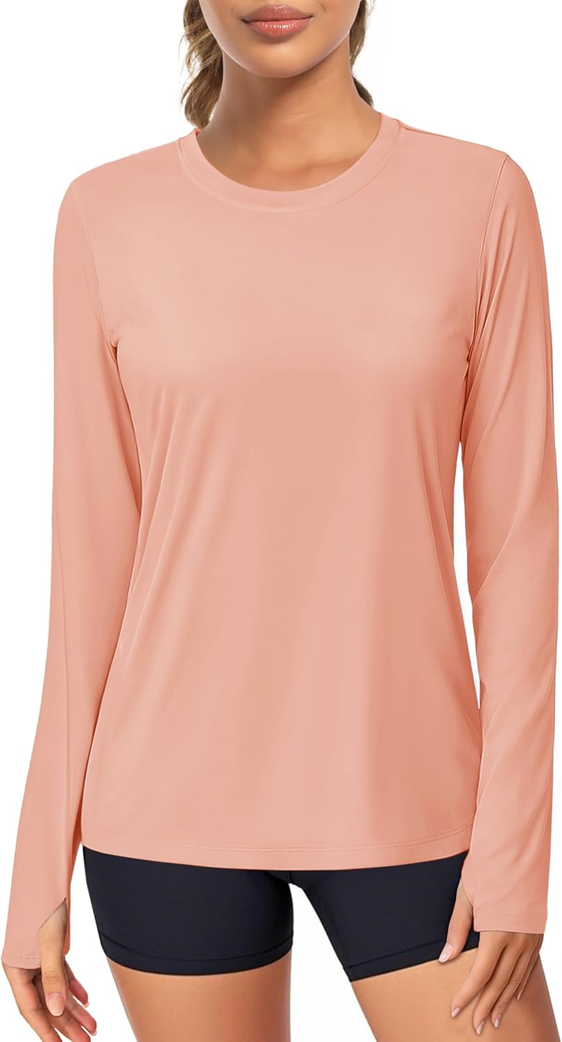 MAGCOMSEN Women's Long Sleeve Rash Guard Tshirts UPF 80+ Quick Dry Sun Shirts Swim Running Workout Tops with Thumb Holes