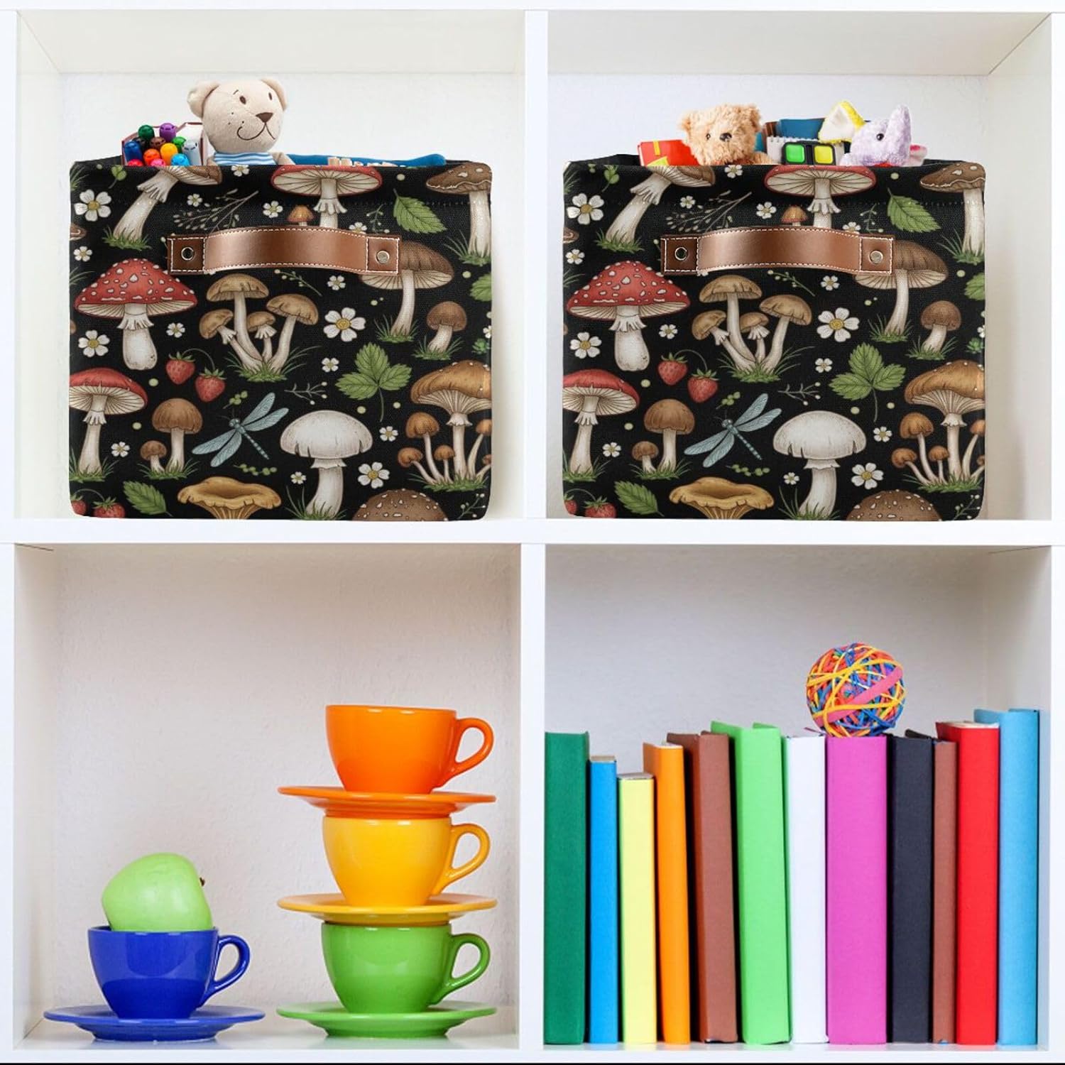 Emelivor Mushrooms Black Storage Basket Bins Foldable Decorative Storage Box Laundry Hamper Baskte Storage for Pet Books Clothes Makeup Closet Office,1 pcs