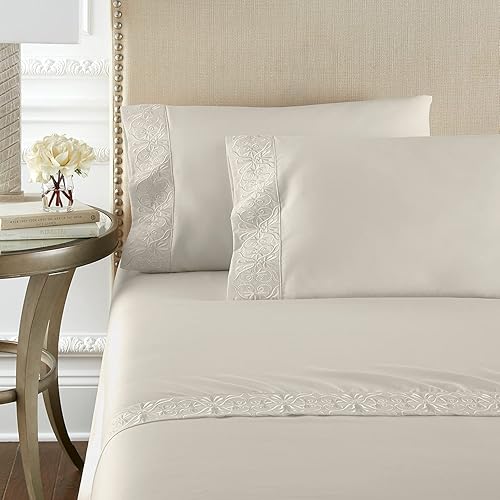 Miniatura 9 de Pure Parima - Juego de sábanas de lujo bordado de alta gama de 100% algodón egipcio certificado, fibras extralargas, frescas, transpirables, ultra