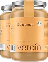 VETAIN Organic Peanut Cream - 100% Organic Peanuts - Vegan Peanut Butter - Rich in Protein & Fibre - No Sugar & Palm Oil - Perfect as a Topping for Cereal, Porridge (2 x 500 g)