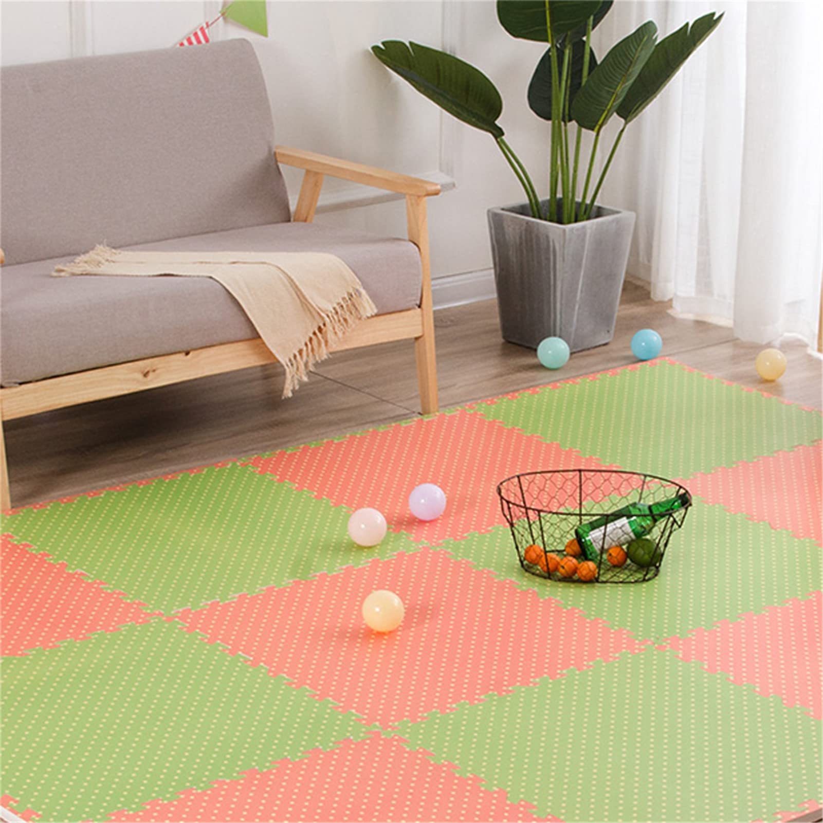 Baby Eva-Schaum-Puzzlespielmatte, 30X30x1cm Krabbelmatte Baby Schadstofffrei Spielmatte Wasserdicht Kinder Schaum-Bodenpuzzles Weihnachtsdeko Kleinkinderzimmer Matte,Red+Green,16pcs