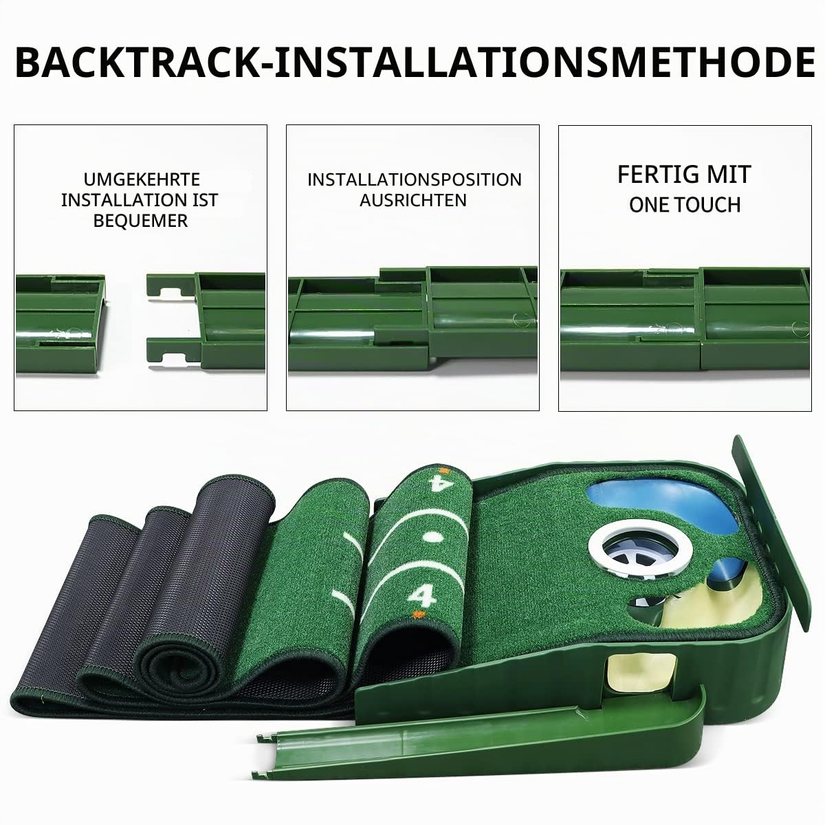 Putting-Grün, Indoor-Matte Mit Ballrücklauf und 3 Löchern, Golf-Trainingsausrüstung für Zuhause oder Büro, Geschenke und Zubehör für Männer