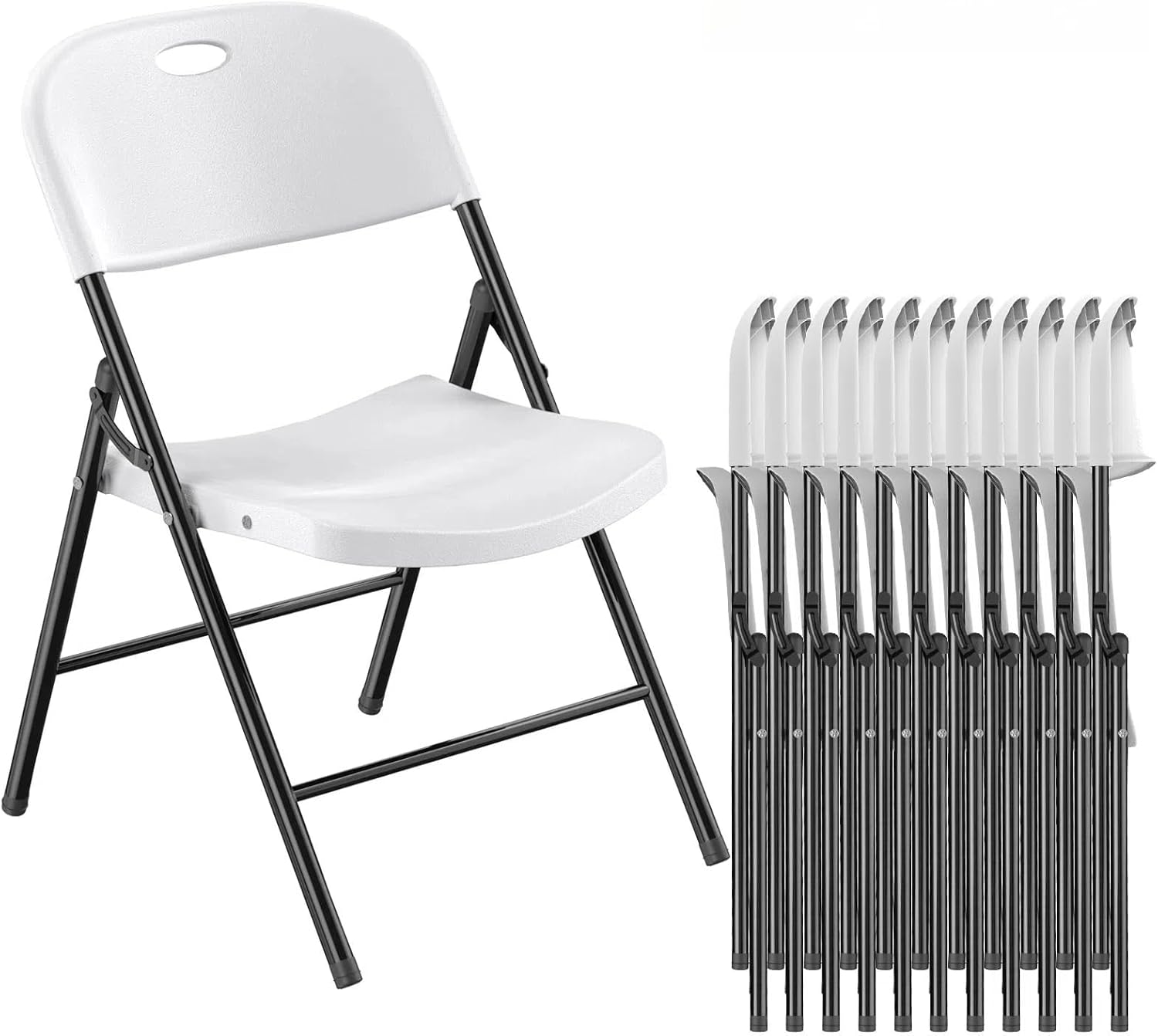 Nazhura 650 Weight Limit Heavy Duty Plastic Folding Chair with Reinfoced Steel Frame for Indoor and Outdoor, Wedding, Party, Restaurant, Meeting Room, Patio and Garden (White, 12 Pack)