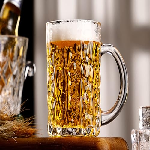 Miniatura 6 de Lyellfe Juego de 6 tazas de cerveza de vidrio, vasos de cerveza grandes de 18 onzas con asa y pajilla, vasos de cerveza sólidos transparentes para