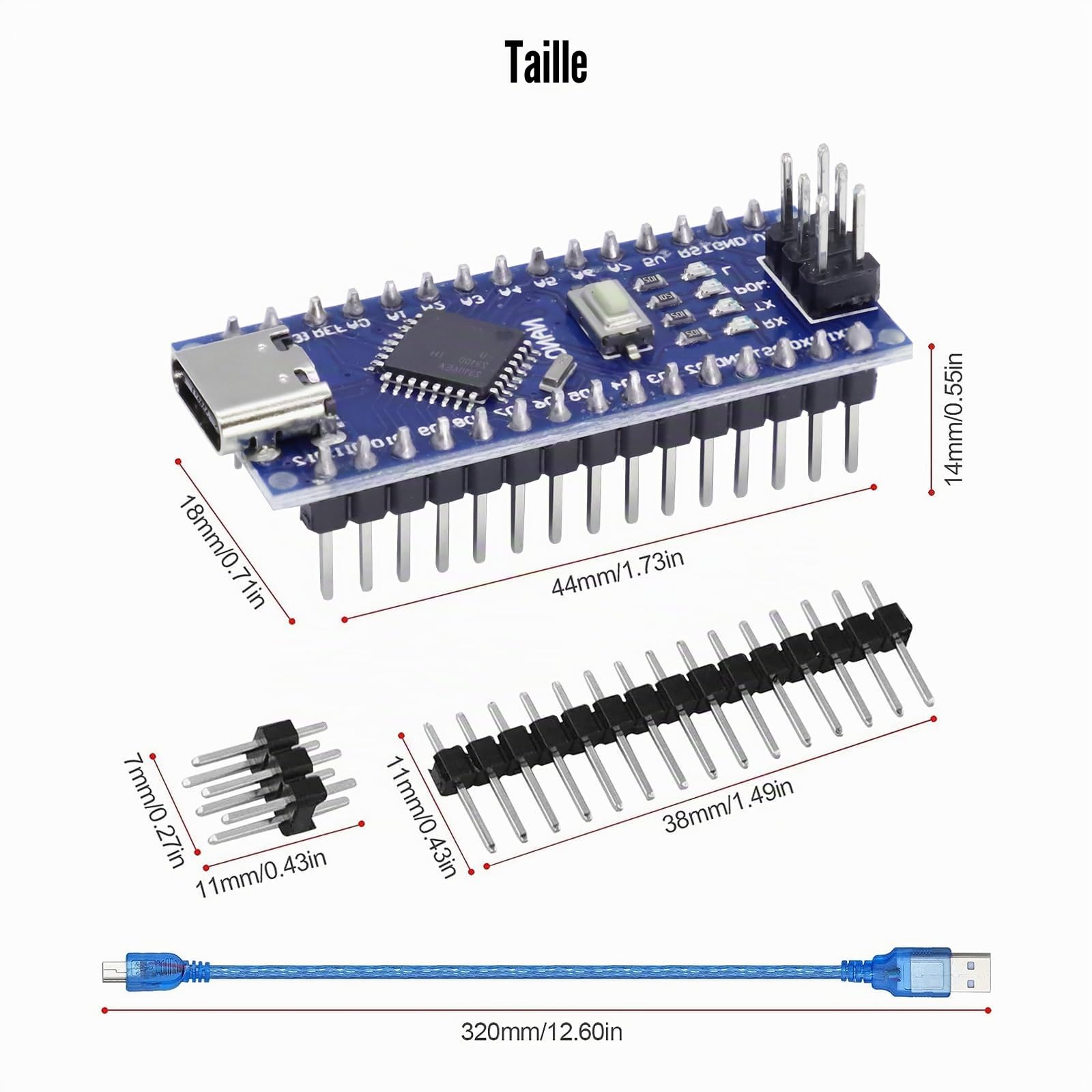 Nano Conseil de Développement avec câble Binghe 5 Pièce Nano Conseil de Développement avec Chip CH340 Type-C Interface 5V 16M 328P Microcontrôleur Compatible avec Arduino IDE