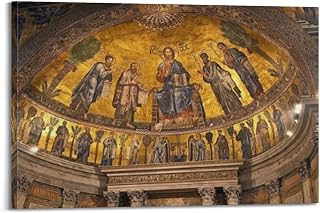 Details of The Mosaic in The Apse of St. Paul's Basilica Outside Rome, Featuring An Art Poster with A Papal Portrait; Suitable for Office, Home Décor, Or As A Gift for Friends And Family. Canvas Pain