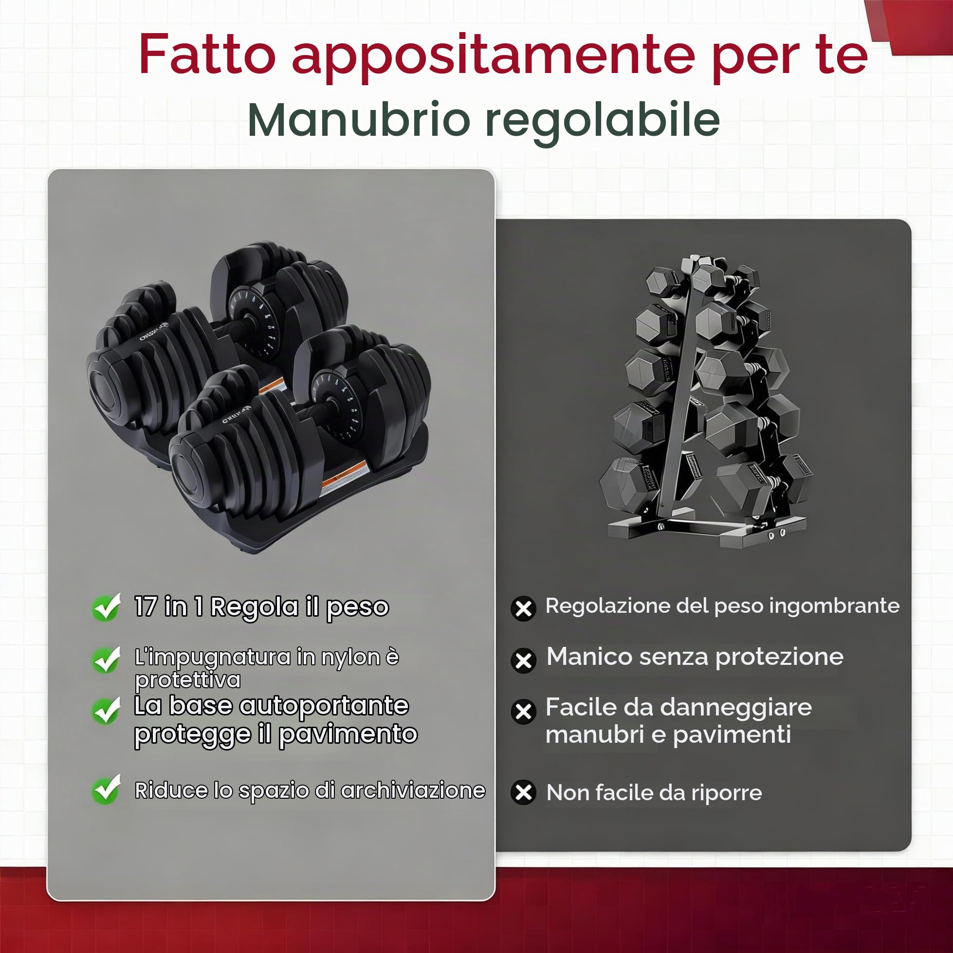 HAKENO Manubrio regolabile singolo, perfetto per bodybuilding, fitness, sollevamento pesi, allenamento casa, palestra, meccanismo di bloccaggio facile e sicuro