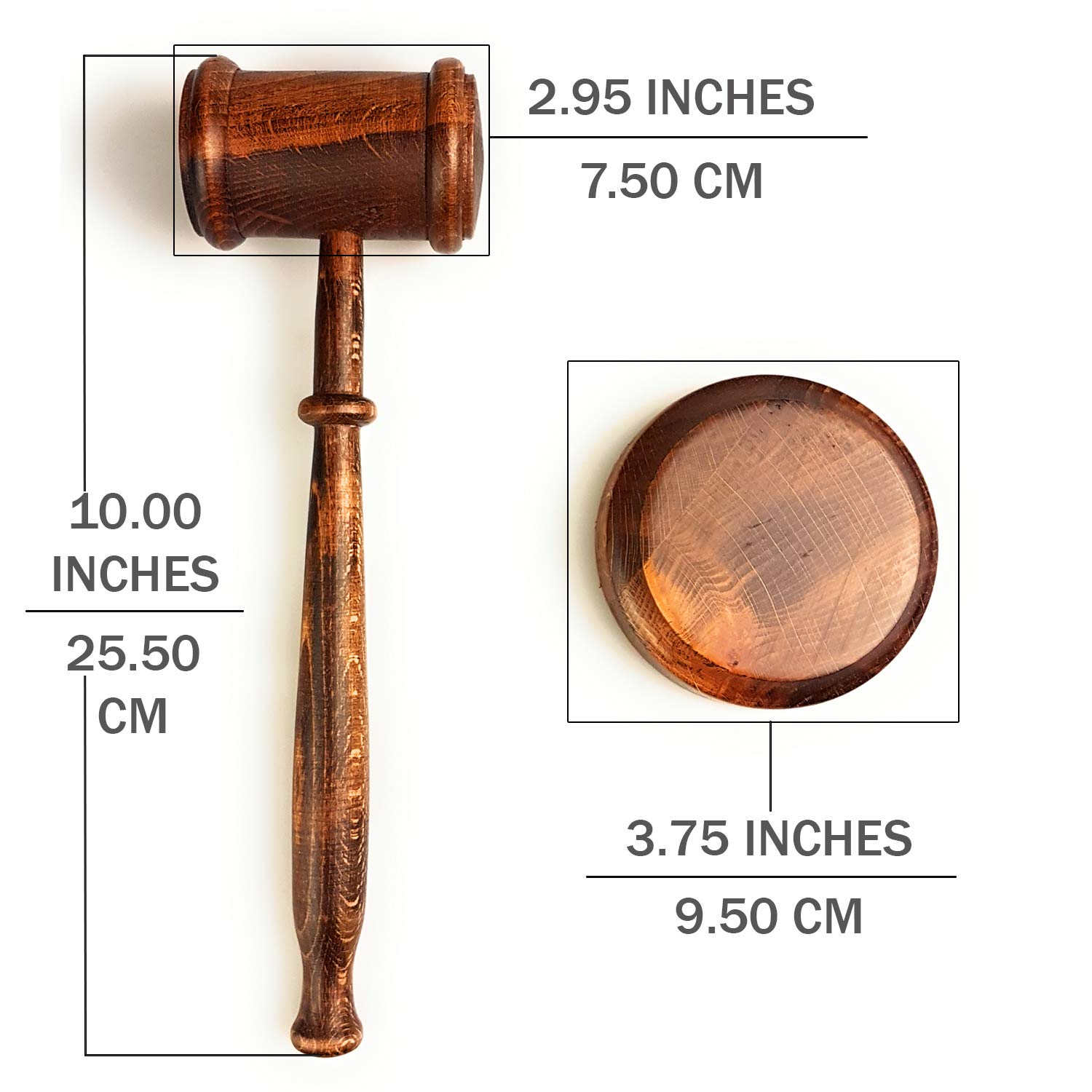 Rustic Gavel and Block Set Handcrafted Vintage Old View Finish Walnut