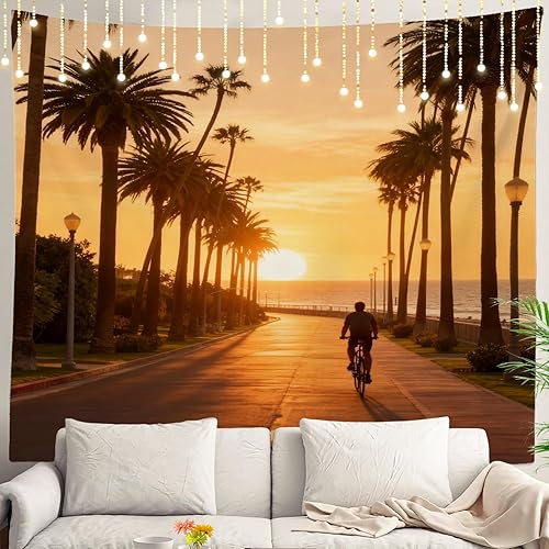 Miniatura 54 de Shrahala Palm Trees Los Angeles - Tapiz psicodélico grande para dormitorio y sala de estar (51.2 x 59.1 pulgadas, azul 1)