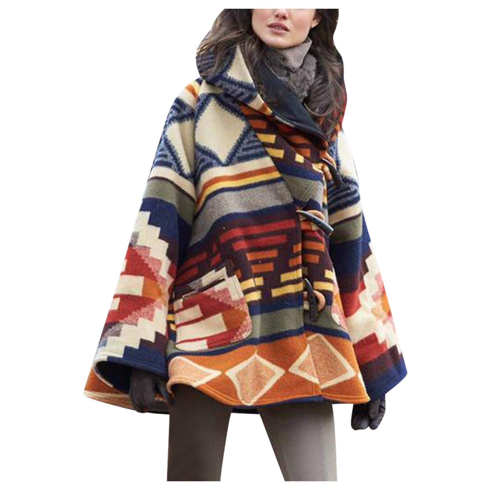 Evangelia.YM Women Plus Size Jacket Coat Outwear Geometric Pattern Travel Style Warm Loose Retro Hor