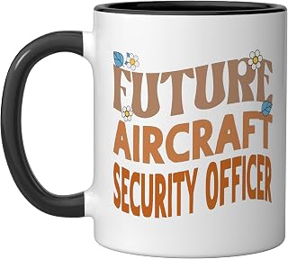 Melanated Afro Future Airport Security Officer Ceramic Mug, Black/White