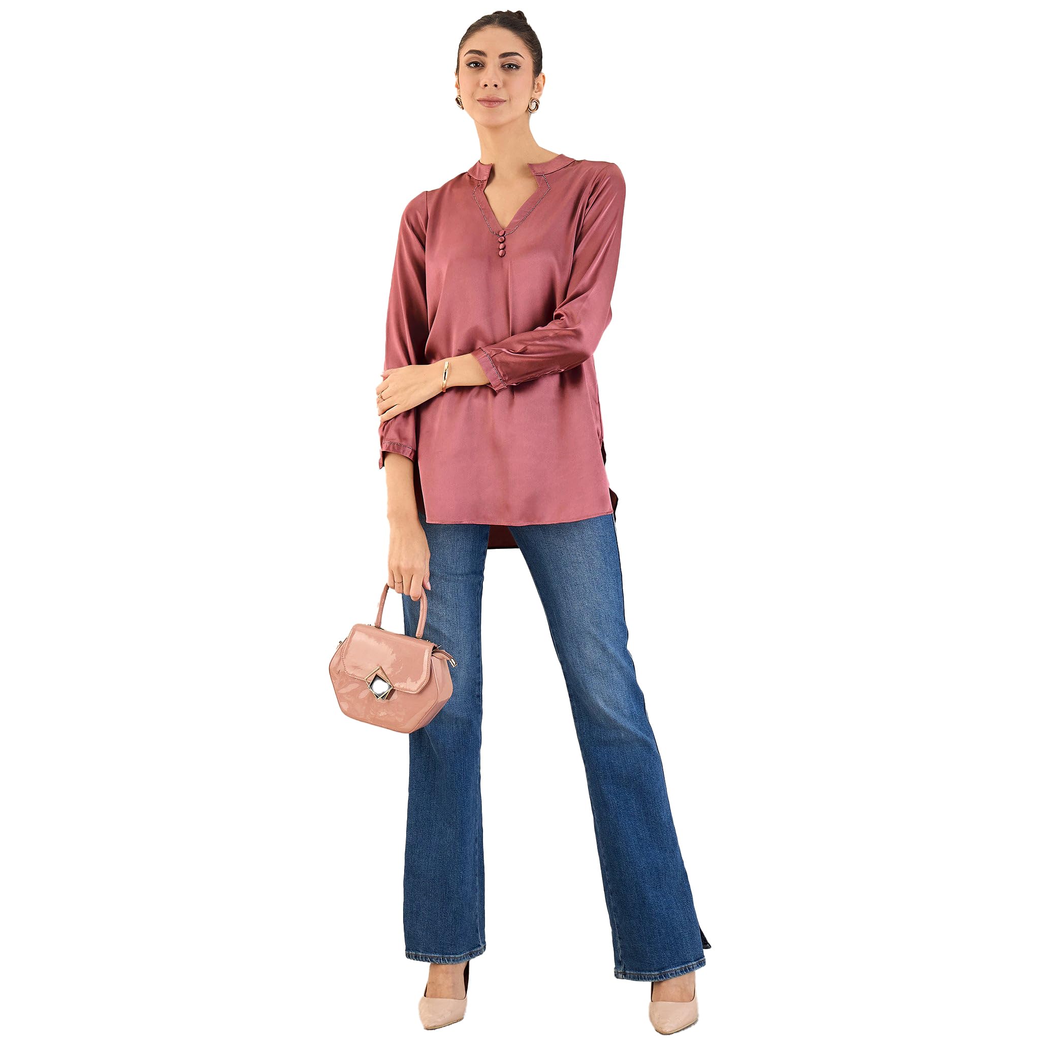 first resort Old Rose Embellished Satin Top in Polyester Satin for Women by Ramola Bachchan-picture-25