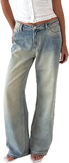 Tiger Mist Women’s Zanthe Baggy Jeans - Low Rise Wide Leg Denim with Butterfly Back Graphic - Vintage Wash