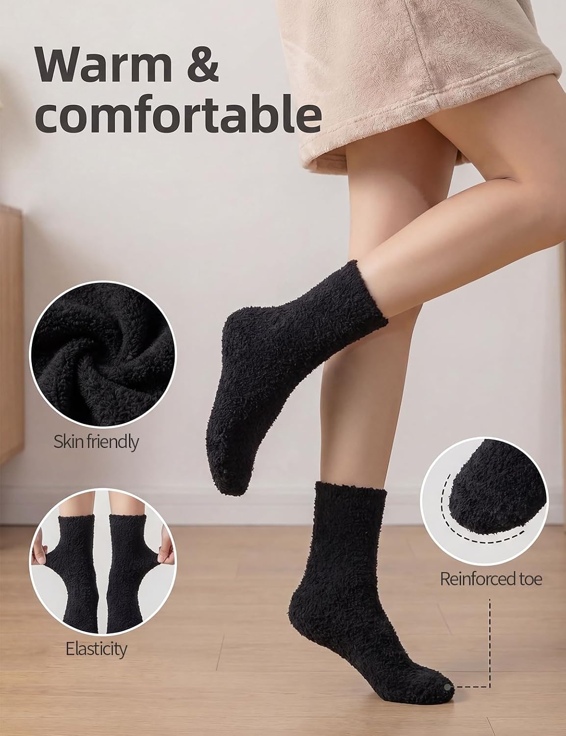 TOCONFFON Women's Fuzzy Socks Cozy Fluffy Socks Hospital Home Sleep Slipper Socks Warm Cozy Gifts Ideas for Mom 5 Pairs image 3
