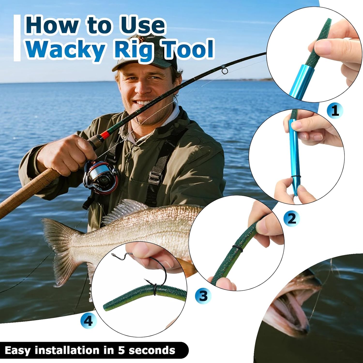 Wacky Rig Kit for Bass Fishing 143/171PCS Soft Plastic Wacky Worms (4in & 5in) Weedless Wacky Rig Hooks & Tool O-Rings, Bass Trout