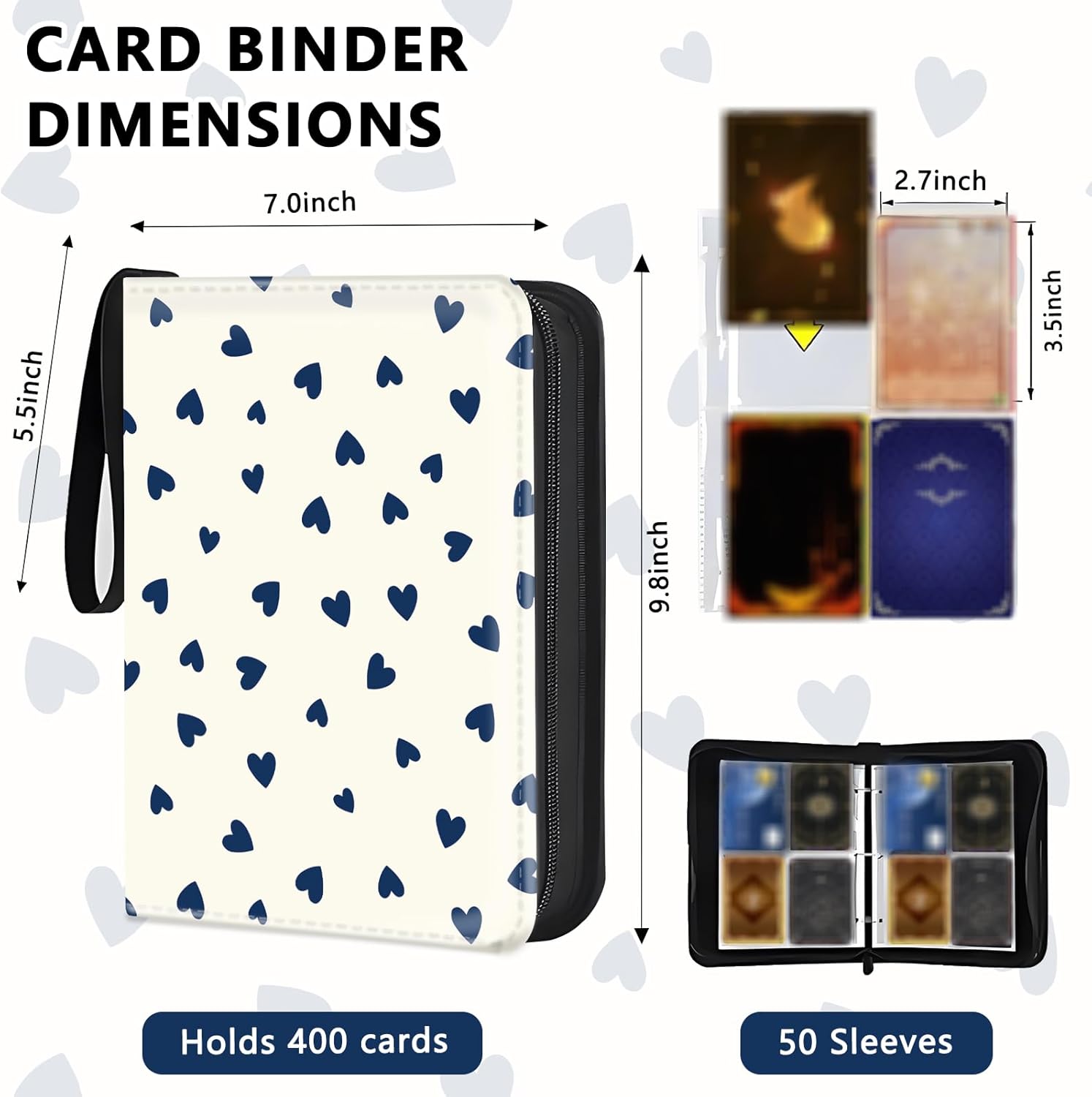 Card Binder 4 Pockets Zip Trading Card Binder for 400 Cards, PU Collection Binder with Removable Sleeves for 50 Pages, Portable Collector Album, Card Book for Game Card, Sports Cards, Gifts