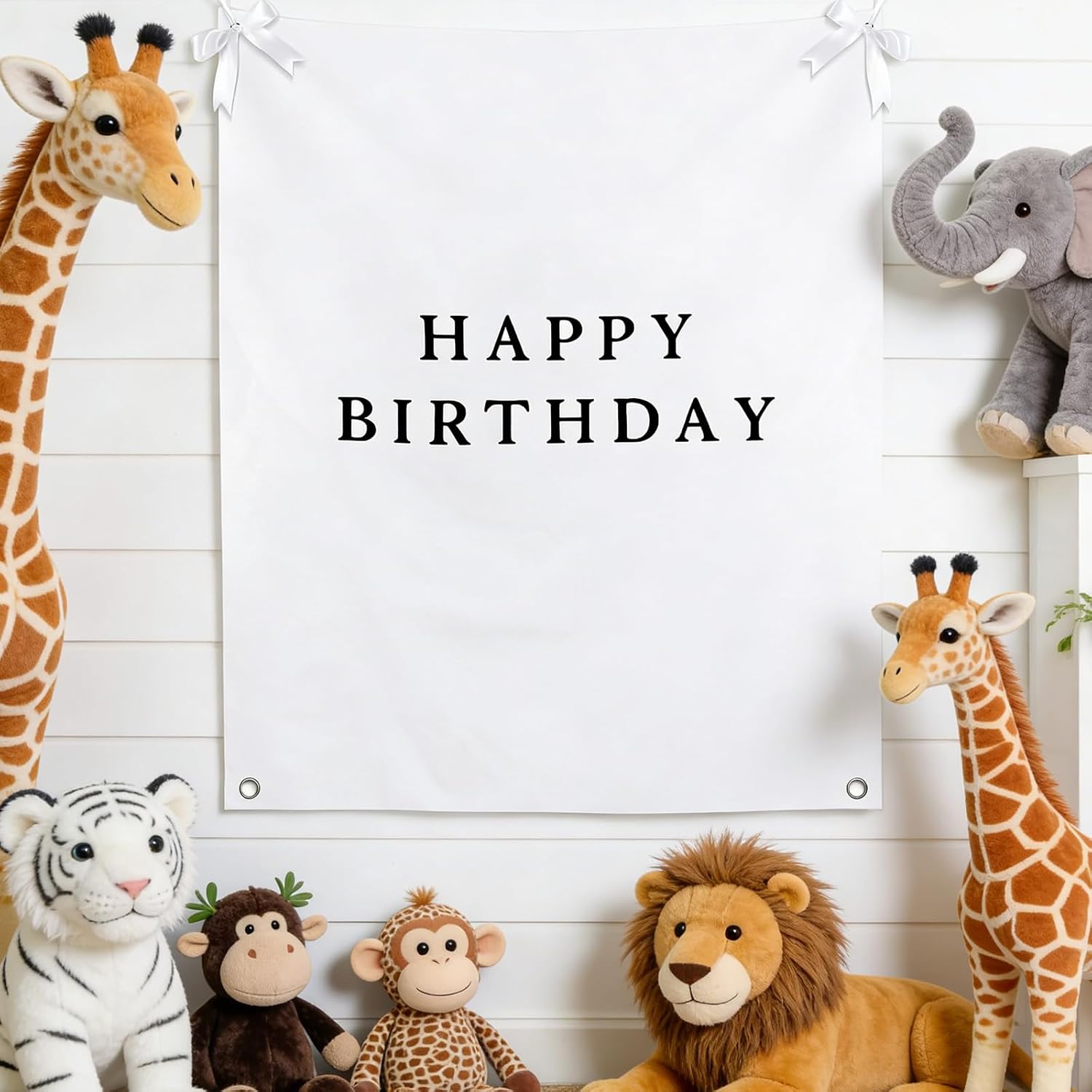 Pacify Happy Birthday Fabric Banner, 29×39 Inch Happy Birthday Cloth Banner Backdrop with Metal Grommets, Hanging String & Ribbon for Party Indoor Outdoor Yard Wall Photo Props Decorations