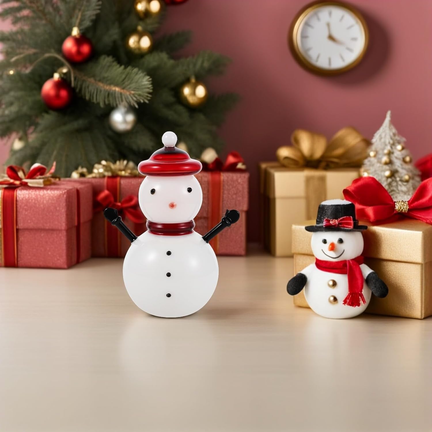 Glass Snowman Candy Jar with Lid, Small White Jade Decorative Storage Container, Holiday Party Sweet Candy Canister for Kitchen and Christmas Home Decor