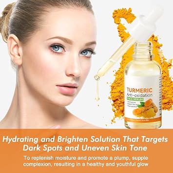 Turmeric Face Serum, Turmeric Anti-Wrinkle Facial Serum, Dark Spot Remover, Deep Nourish Moisturizing for Face & Body, Lighten Acne Marks, Brighten Skin Tone, 30ml*2