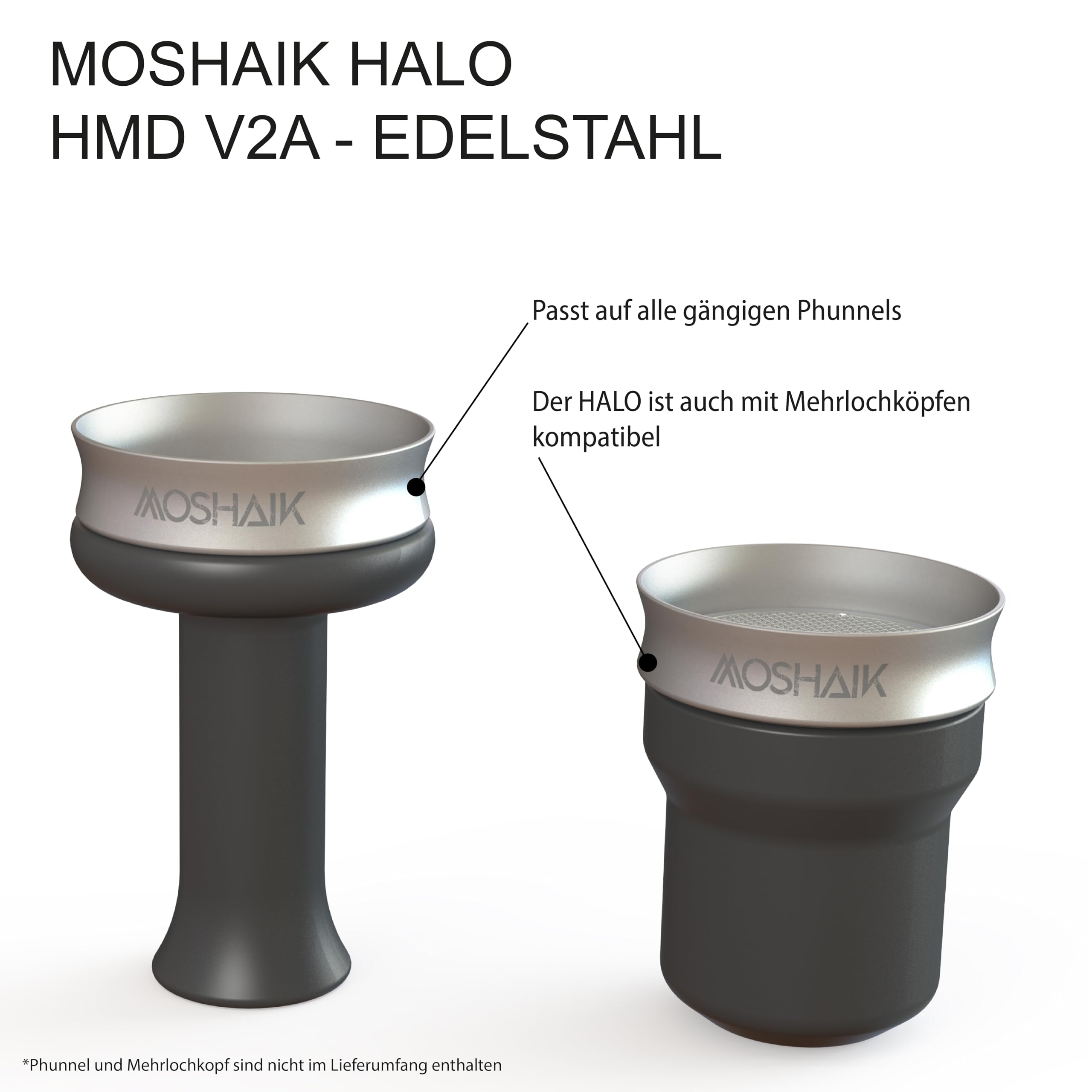 HALO V2A | pudełko do wędzenia ze stali nierdzewnej | szisza HMD Heat Management Device z sitkiem | nasadka do sziszy | pasuje do wszystkich powszechnie stosowanych Phunnels i głowic