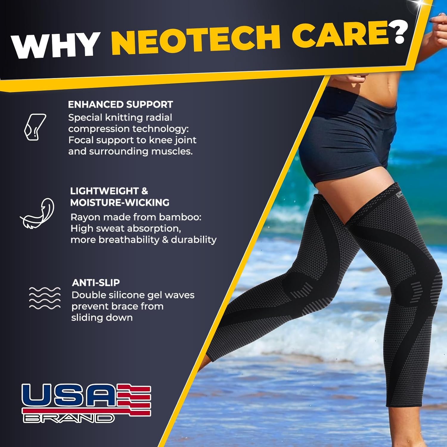 NeoTech Care Knee & Leg Support Brace - Breathable (Black Color, Size M, 1 Pair)