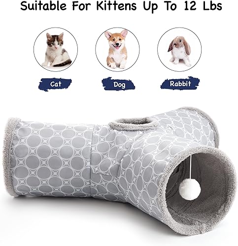 Vista 54 de Tempcore - Túnel para gatos con forma de tubo plegable de 3 vías, para interiores, juguete con forma de bola para mirar, para gato, cachorro, Moneda