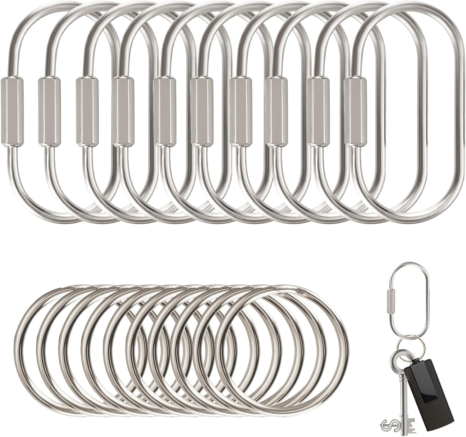 10 Pack Small Brass Key Rings Bulk, Bag Charms Key Chain Organizer Holder for Men Women (Silver)