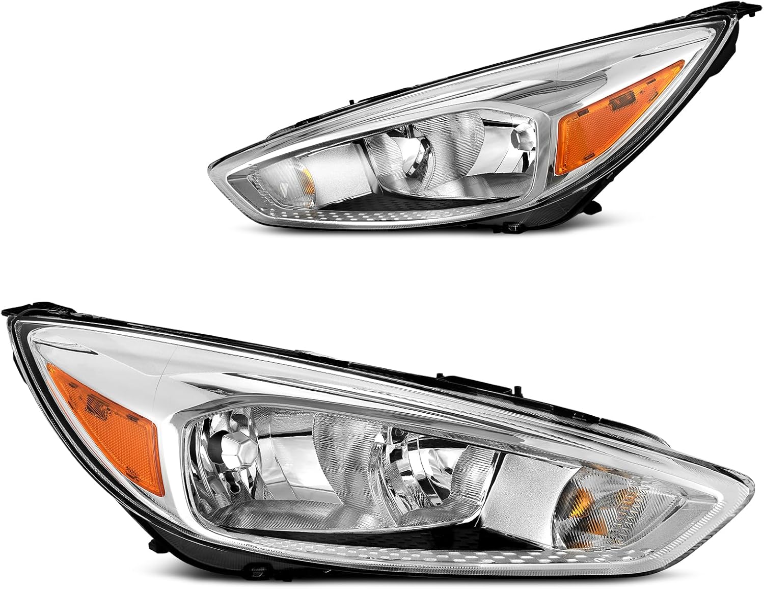 Headlight Assembly Pair For 2005-2011 Toyota Tacoma - Chrome Housing, Amber Reflector, OE Style Replacement