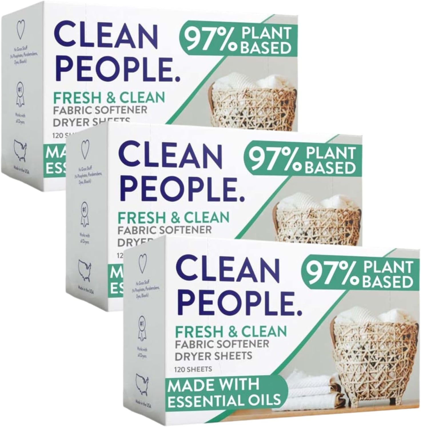 The Clean People Fabric Softener Sheets - Dryer Sheets - Softens & Removes Static Cling - Vegan Laundry Softener, Essential Oils (360 Count, Fresh Scent)