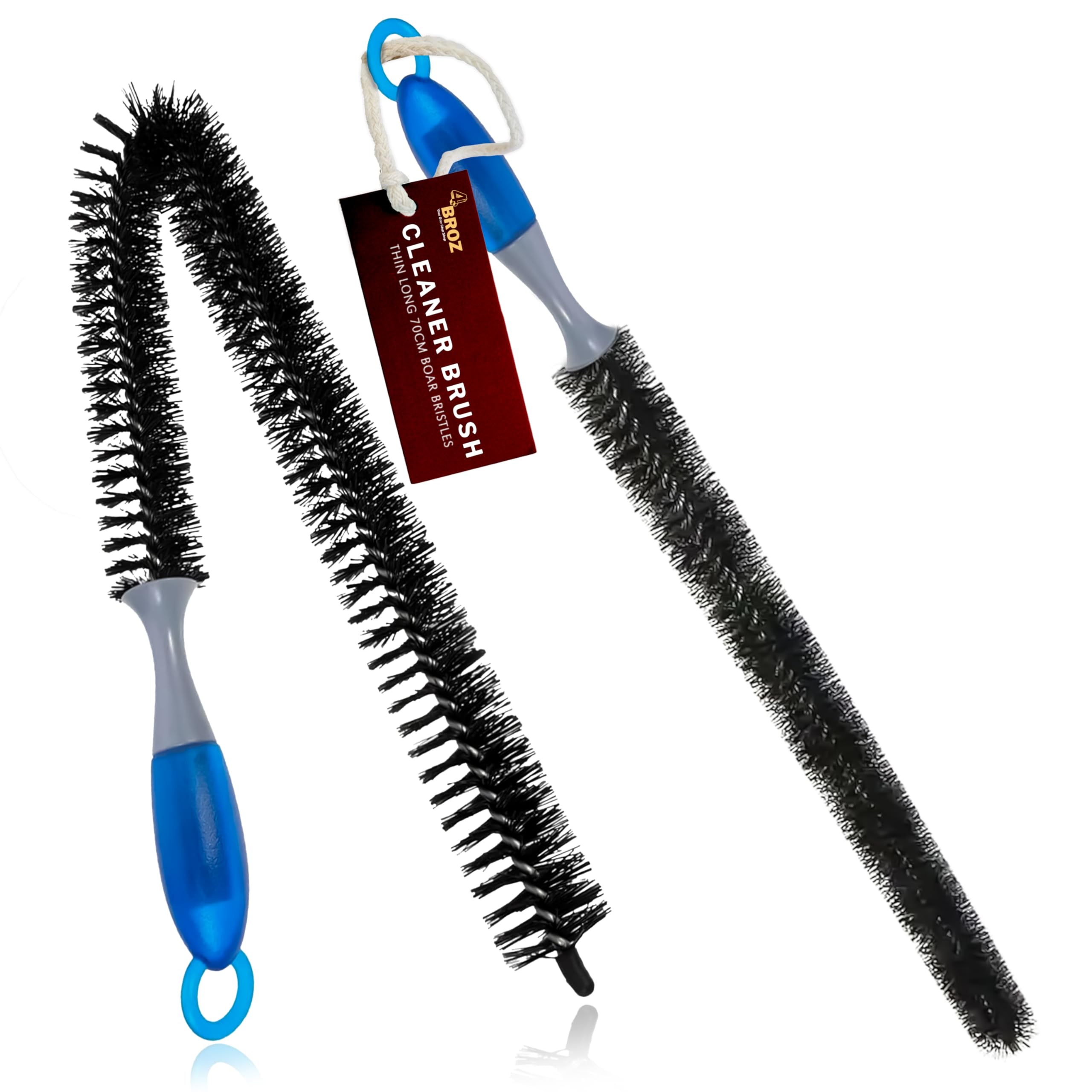 4Broz Blue 4 Broz - Radiator Cleaner Brush Thin Long 70Cm Boar Bristles, Radiator Duster Brush Bendable Flexible With Easy Grip Handle, Radiator Brushes For Cleaning Dust Inside Vanes And Backside