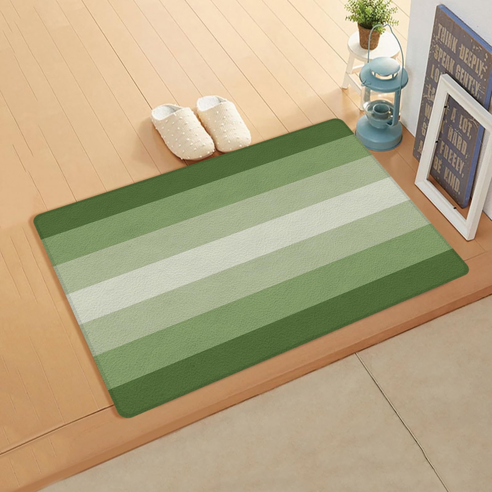 Gradient Sage Green Kitchen Bath Door Mat Cushioned Runner Rug,Washable Welcome Floor Sink Antifatigue Mat,Waterproof & Non-Slip Comfort Standing Doormat,Modern Abstract Minimalist Geometric 18