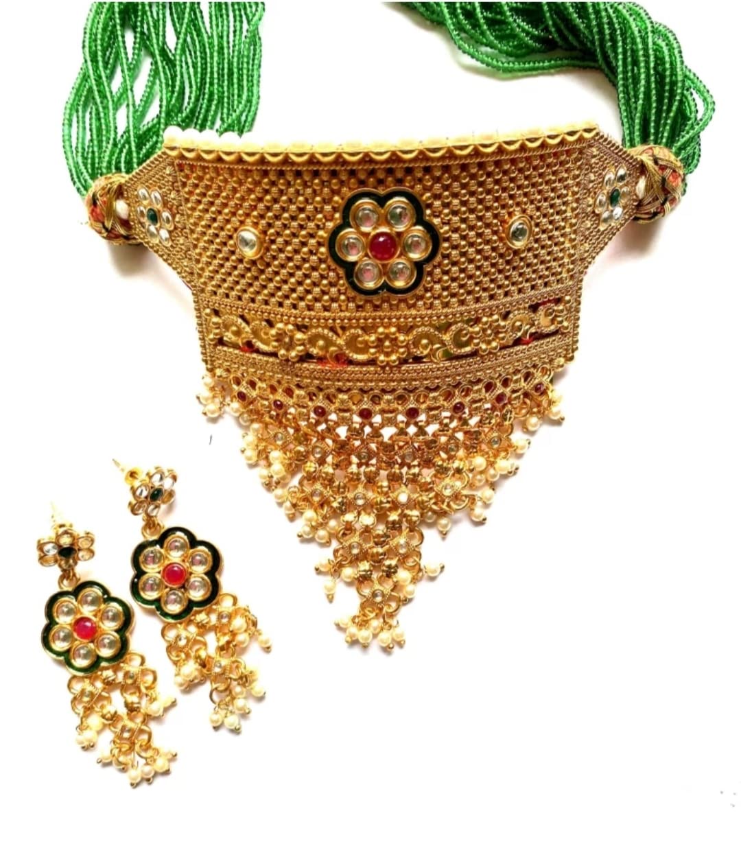 NIKYANKA green American studded Rajputi Rajasthani Aad necklace with earrings for women (B0BBCSFTMF) Amazon Price History, Amazon Price Tracker