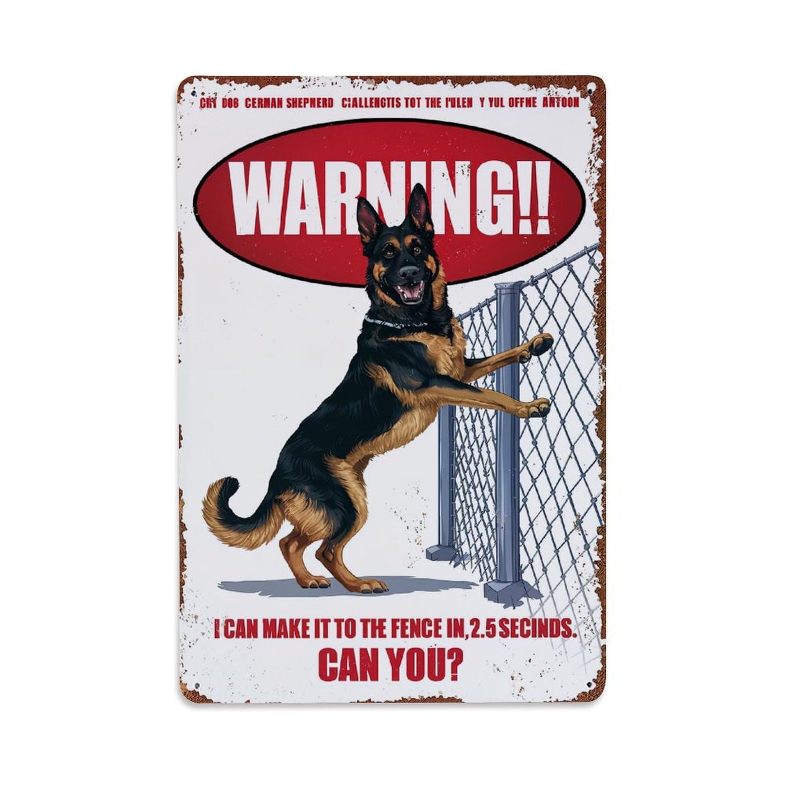 Jdfenggu Vintage German Shepherd Warning Fence Dog Retro Metal Tin Sign, Decor Art Poster For Bar, Home, Man Cave, Kitchen, Laundry Room Gift 8X12inch