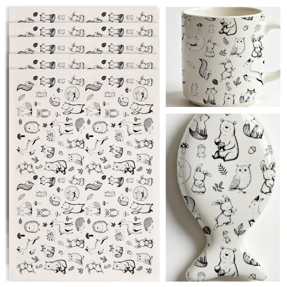 Papier de transfert sous glaçure argile céramique porcelaine décalcomanies animaux forêt x4