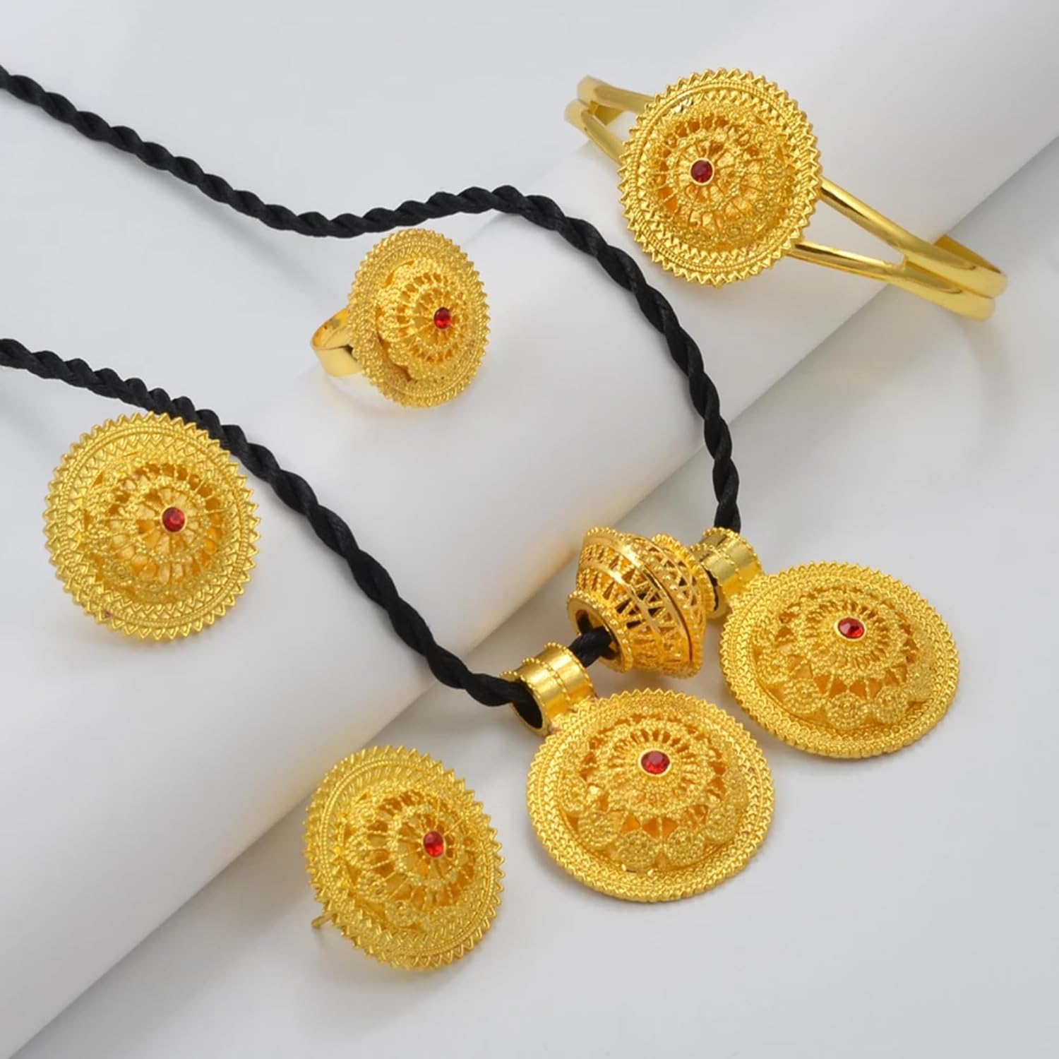 Ethiopian Gold Color Jewelry Set for Necklace, Earrings, Bracelet, Ring - Eritrean Traditional Wedding, Ethiopian Jewelry for Women
